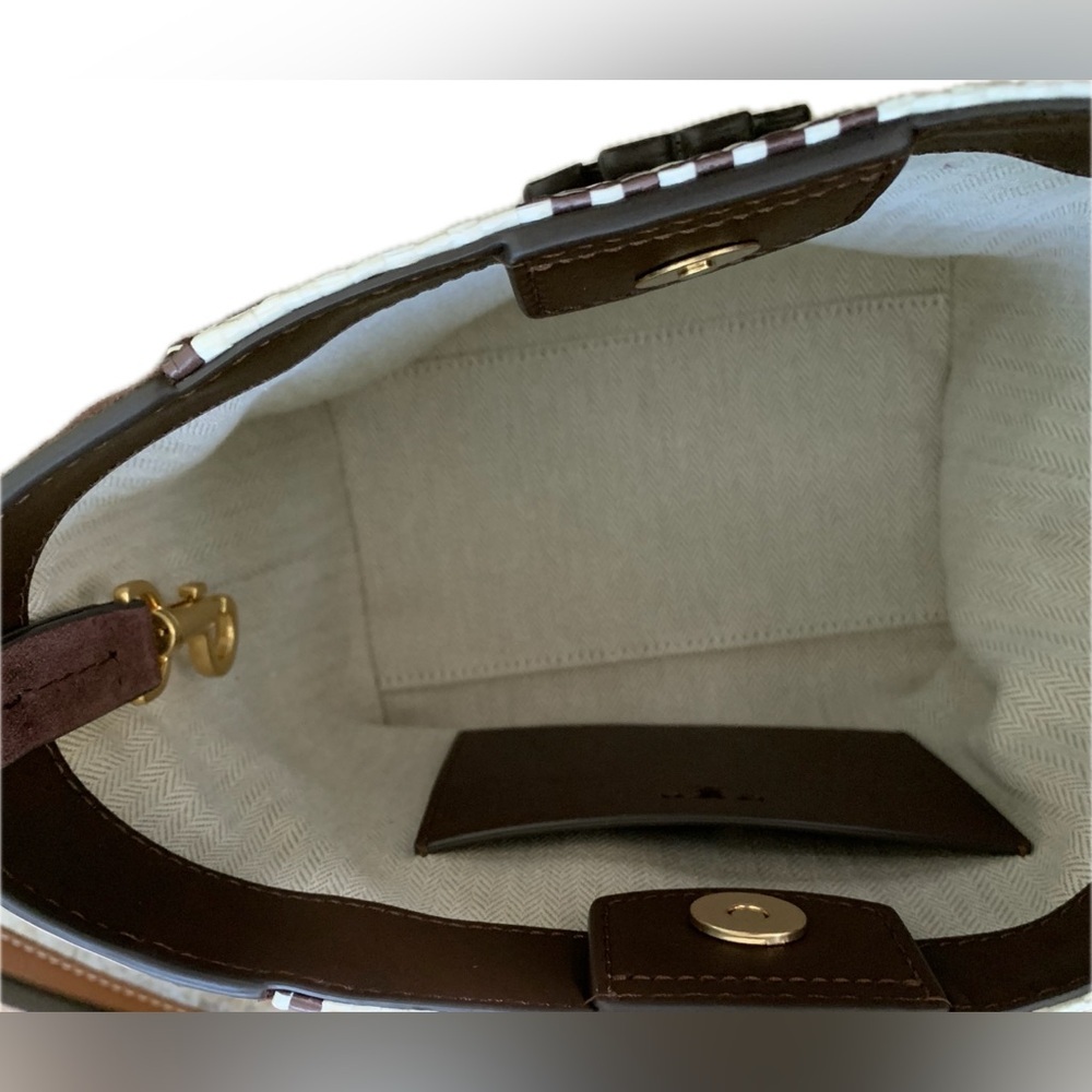 Tory Burch McGraw NWOT $378.00 Retail Woven Plaid Small Bucket Bag - Picture 4 of 11
